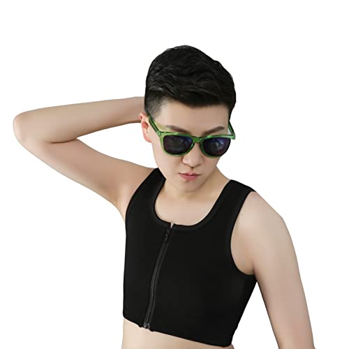 BaronHong Chest Binder Zipper Up Elastic Breathable Shapewear für Tomboy Trans Lesbian (schwarz, 2XL) von BaronHong