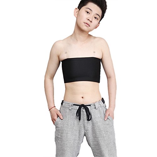 BaronHong Cosplay Baumwolle 3 Reihen von Haken Brust Binder Elastisches Band Trägerloses Top für Tomboy Trans Lesibian (schwarz, XXL) von BaronHong