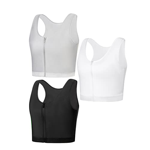 BaronHong Damen Brust Binder BH Bustier für Transgender Tomboy FTM Kurzes Korsett Reißverschluss Elastischer Binder Trans Tank Top(3er Pack,M) von BaronHong