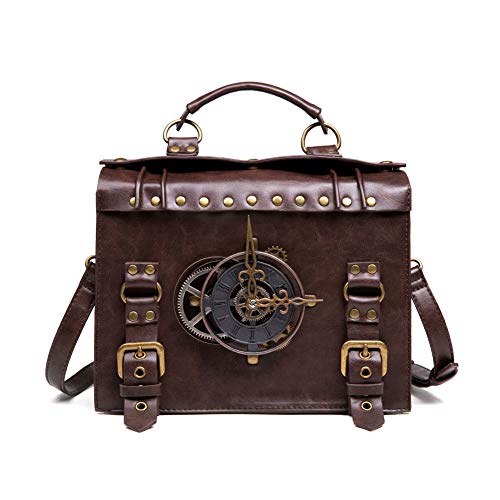 BaronHong Damen-Handtasche, Steampunk-Vintage-Ausrüstung, Uhr, Umhängetasche, Retro-mittelalterliche Schnalle, Cosplay-Kostüm-Zubehör (Kaffee, M) von BaronHong