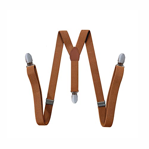 BaronHong Damen-Hosenträger Leder Patchwork – Y-Rücken-Stil – 2,5 cm Breite – bequem verstellbare elastische Träger und Metallclips (Kamel, M) von BaronHong