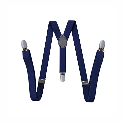 BaronHong Damen-Hosenträger Leder Patchwork – Y-Rücken-Stil – 2,5 cm Breite – bequem verstellbare elastische Träger und Metallclips (Marineblau, M) von BaronHong