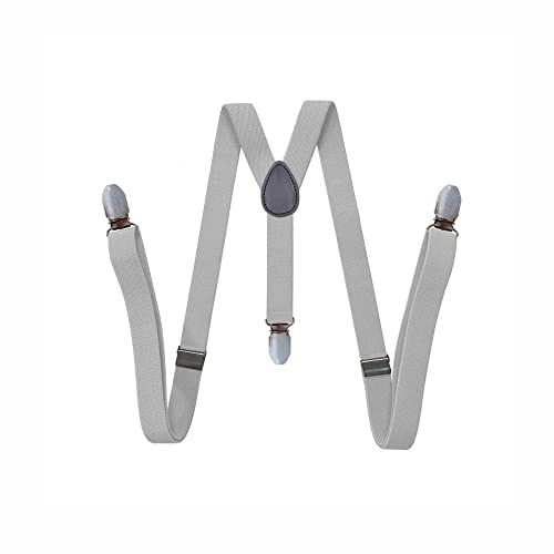 BaronHong Damen-Hosenträger Leder Patchwork – Y-Rücken-Stil – 2,5 cm Breite – bequem verstellbare elastische Träger und Metallclips (hellgrau, M) von BaronHong