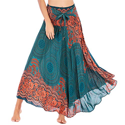 BaronHong Damen Long 2 in 1 Boho High Waist Röcke Maxi Abend Strand Hippie Yoga Kleider (grün, M) von BaronHong