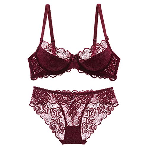 BaronHong Damen Spitzen BH Set Sexy Dessous BH Push Up Bügel BH (rot, 95D) von BaronHong