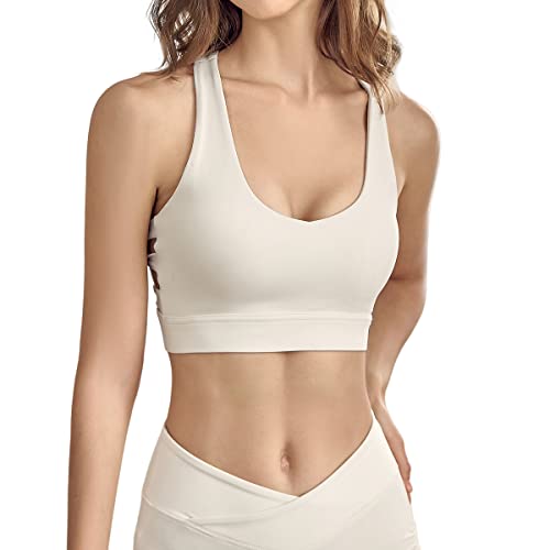 BaronHong Frauen Cut Out Racerback High Support Sport-BHs Laufen Workout Crop Tanktops(Creme-Weiß,L) von BaronHong