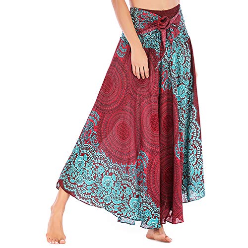 BaronHong Frauen Lange 2 in 1 Boho hohe Taille Röcke Maxi Abend Strand Hippie Yoga Kleider (Burgund, M) von BaronHong