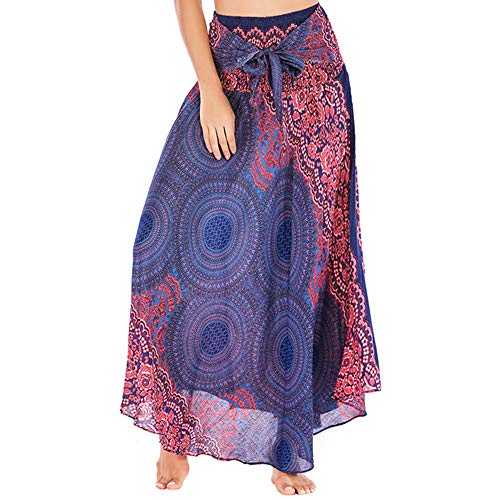 BaronHong Frauen Lange 2 in 1 Boho hohe Taille Röcke Maxi Abend Strand Hippie Yoga Kleider (blau, M) von BaronHong