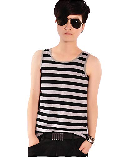 BaronHong Frauen Lesben Tomboy Bandage Haken Cosplay Bunte Streifen Oberbekleidung Tank Top Weste Brust Binder (schwarz-grau, M) von BaronHong