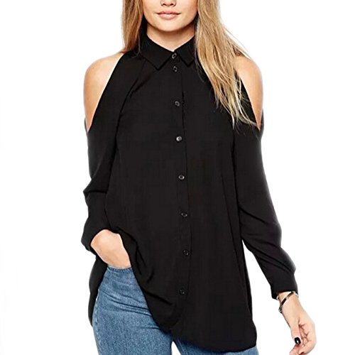 BaronHong Frauen trägerlosen Designer Sommer Plus Size Langarm Chiffon Bluse T-Shirt (schwarz, M) von BaronHong