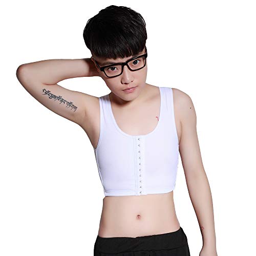 BaronHong Front 3 Row Haken Elastischer Atmungsaktiver Brustbinder Tomboy Trans Lesbian (weiß, 2XL) von BaronHong