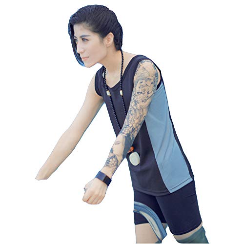 BaronHong Front Zipper Brustbinder Schnelltrocknendes Badebekleidungs-Oberteil + Hose für Tomboy Trans Lesbian (schwarz, L) von BaronHong