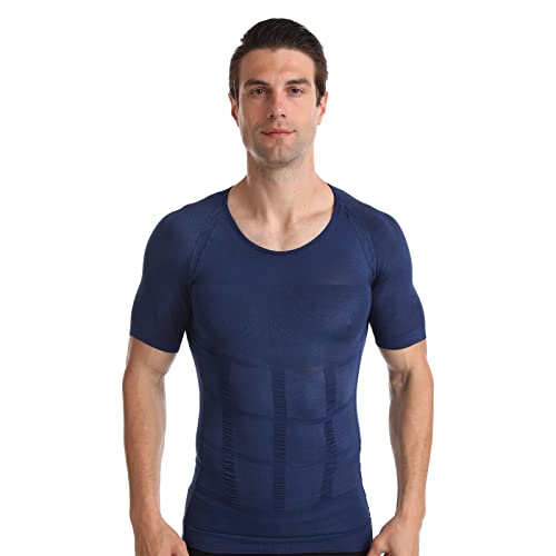 BaronHong Gynäkomastie Brust Binder Herren Shapewear Tummy Control Abnehmen Unterwäsche Shirt(Blau,L) von BaronHong