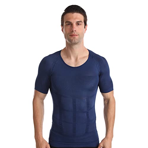 BaronHong Gynäkomastie Brust Binder Herren Shapewear Tummy Control Abnehmen Unterwäsche Shirt(blau,2XL) von BaronHong