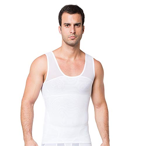 BaronHong Gynäkomastie Herren Shapewear Mesh Brustbinder Bauch Kontrolle Tanktop (weiß, M) von BaronHong