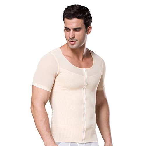 BaronHong Gynäkomastie Herren Shapewear Zip UP Brustbinder Tummy Control Top (nackt, XL) von BaronHong