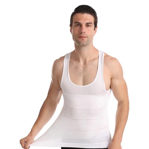 BaronHong Gynäkomastie Kompression Shirt Weste zu verstecken Mann Boobs Moobs Abnehmen Herren Shapewear Flatten Ganze Abdomen (weiß, L) von BaronHong