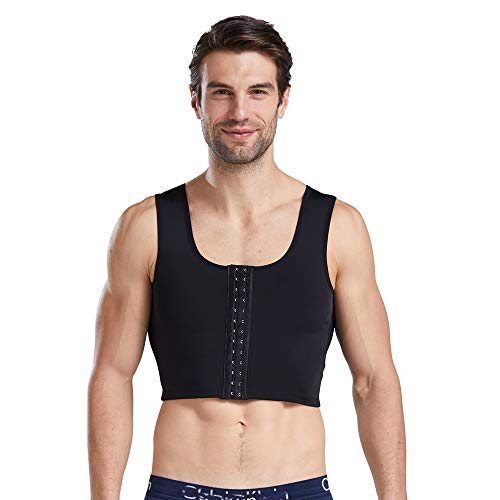 BaronHong Herren Body Shaper Brust Binder Flach Kompression 3 Reihen Verschluss Büste Korsett Westen(schwarz,S) von BaronHong