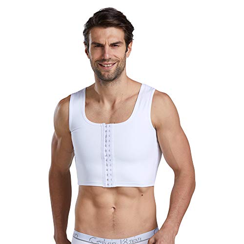 BaronHong Herren Body Shaper Brust Binder Flache Kompression 3 Reihen Verschluss Büste Korsett Westen(weiß,2XL) von BaronHong