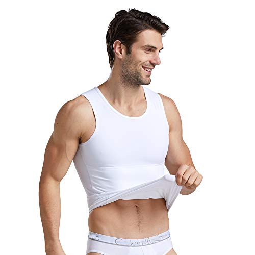 BaronHong Herren Kompression Brust Binder Shirt Abnehmen Body Shaper Weste Workout Tank Tops Bauch Unterhemden (weiß,2XL) von BaronHong