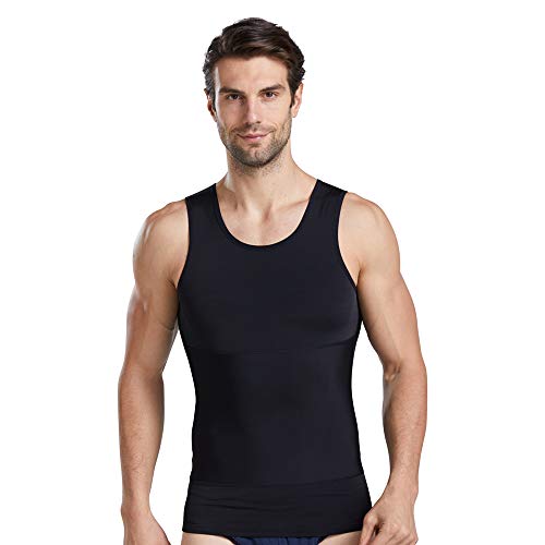 BaronHong Herren Kompression Brust Binder Shirt Abnehmen Body Shaper Weste Workout Tanktops Bauchmuskeln Unterhemden(schwarz,XL) von BaronHong