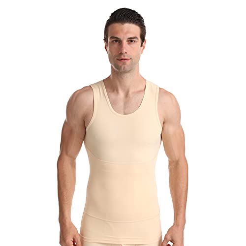 BaronHong Herren-Kompressions-Brustbinder-Shirt zum Abnehmen, Body Shaper, Weste, Workout, Tanktops, Bauchmuskel-Unterhemden (Hautton, 2XL) von BaronHong