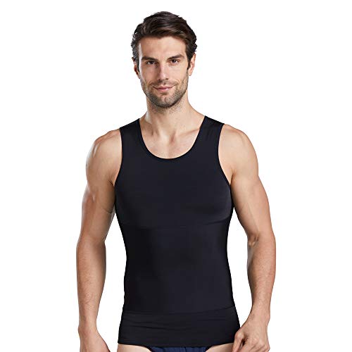 BaronHong Herren-Kompressions-Brustbinder-Shirt zum Abnehmen, Body Shaper, Weste, Workout, Tanktops, Bauchmuskel-Unterhemden (schwarz, 3XL) von BaronHong