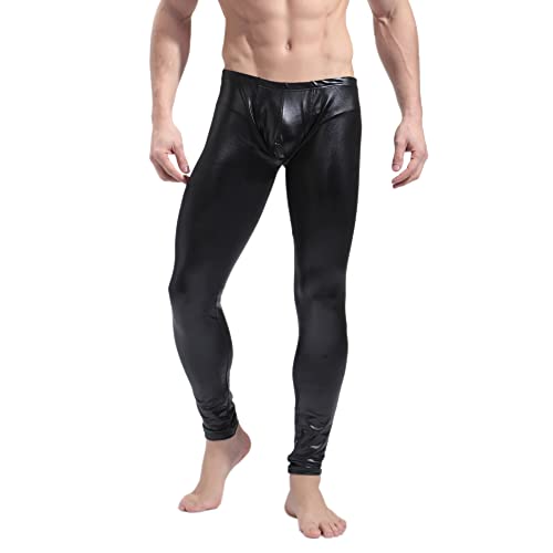 BaronHong Herren Kunstleder Enge Hose Mann Nachtclub Metallic Leggings Lange Hose (schwarz, M) von BaronHong