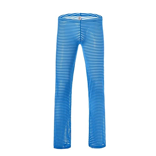 BaronHong Herren Mesh durchsichtig Pyjama Streifen Hose Nachtwäsche Schlafunterteil Unterwäsche(blau,XL) von BaronHong