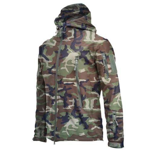 BaronHong Herren Outdoor-Wander-Softshelljacken Kampf-Kapuzenmantel Camping-Jagdjacke (Grün-Camouflage, S) von BaronHong