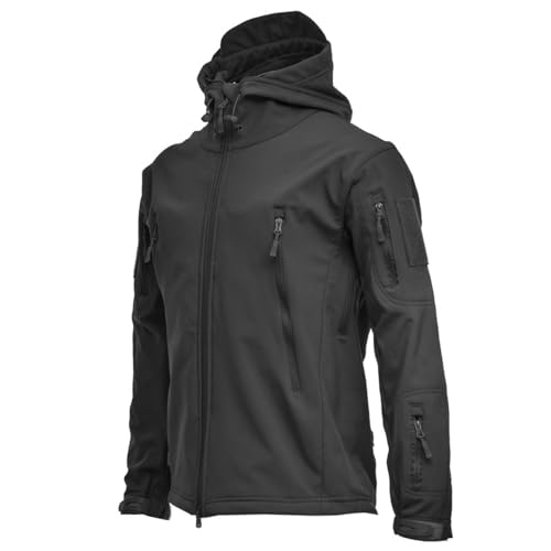 BaronHong Herren Outdoor Wander Softshelljacken Kampfjacke mit Kapuze Camping Jagdjacke (schwarz, L) von BaronHong