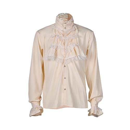 BaronHong Herren Piratenhemd Vampir Rüschen Steampunk Hemd Mittelalter Viktorianisches Kostüm Regency Aristokrat (Beige,XL) von BaronHong