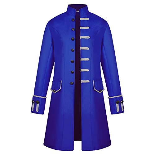 BaronHong Herren Steampunk Vintage Frack Jacke Gothic Viktorianischer Gehrock Uniform Halloween Kostüm(blau,2XL) von BaronHong