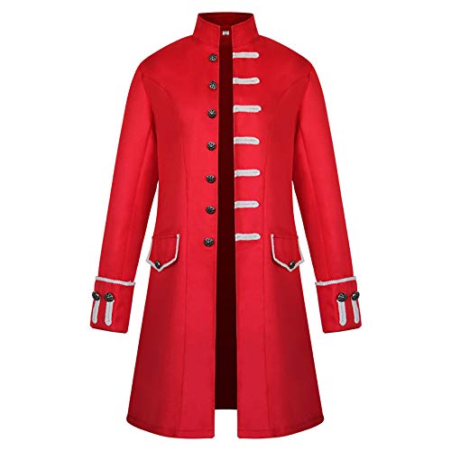 BaronHong Herren Steampunk Vintage Frack Jacke Gothic Viktorianischer Gehrock Uniform Halloween Kostüm(rot,3XL) von BaronHong