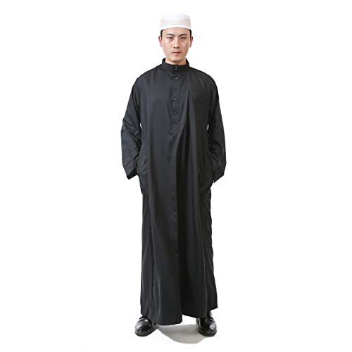 BaronHong Herren Thobe Stehkragen islamischen arabischen muslimischen Robe Abaya (schwarz, 52) von BaronHong