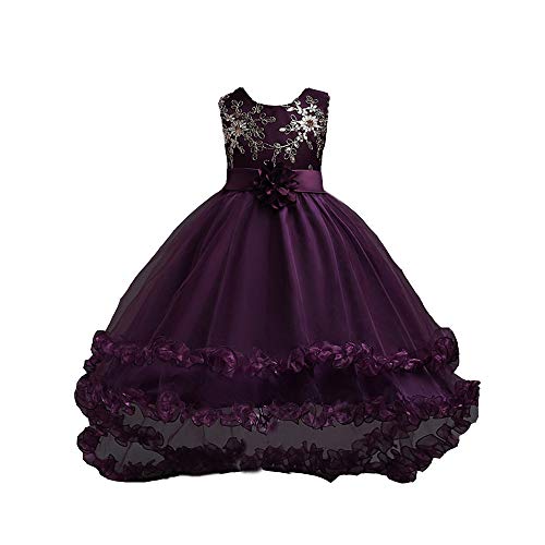 BaronHong Hochzeit Blumenmädchen Kleid, Bronzing ärmelloses Spitzenkleid für 3-12 Jahre alte Mädchen (lila, 110cm) von BaronHong