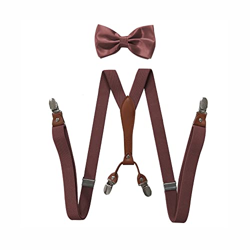 BaronHong Hosenträger-Fliege-Set für Damen und Herren, 2,5 cm breit, Y-Form mit 4 Clips, verstellbare Hosenträger für formelle Hochzeiten (Kaffee, M) von BaronHong