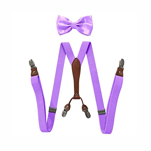 BaronHong Hosenträger-Fliegen-Set für Damen und Herren, 2,5 cm breit, Y-Form mit 4 Clips, verstellbare Hosenträger für formelle Hochzeiten (helllila, M) von BaronHong