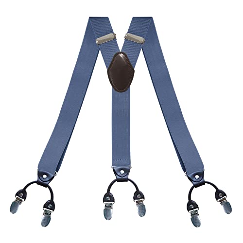 BaronHong Hosenträger für Herren, 6 Clips, Y-Form, strapazierfähig, mit 1,4-Zoll-Hosenträgern, elastischen Trägern, Geschenkbox-Paket (Denim-Blau, M) von BaronHong