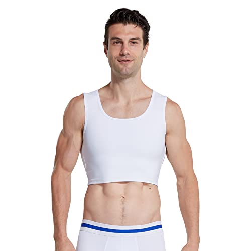 BaronHong Männer Verstecken Gynäkomastie Pullover Brust Binder Kompression Abnehmen Unterhemd Männlichen Korsett Tank Tops, Weiss/opulenter Garten, X-Large von BaronHong