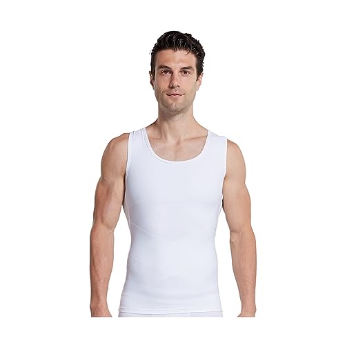 BaronHong Männer Verstecken Gynäkomastie Pullover Brustbinder Kompression Schlankheitsunterhemd Männliches Korsett Bauchkontrolle Lange Tanktops (weiß, XL) von BaronHong