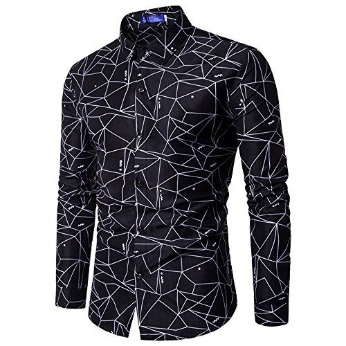 BaronHong Men 's Slim Fit Langarm Mode Geometrische Muster Freizeithemd (schwarz, XL) von BaronHong