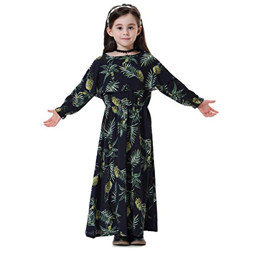 BaronHong Muslim Islamisches Arabisches Mädchen Abaya Langes Thobe-Kleid Blumendruck (Navyblau, 160 cm) von BaronHong
