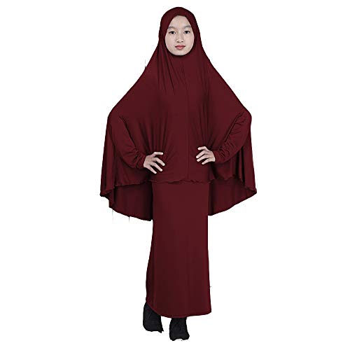 BaronHong Muslim Islamisches Mädchen Abaya Jilbab Kleid in voller Länge + Rock Zweiteiler (Dunkelrot, L) von BaronHong