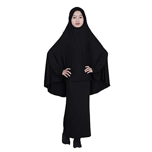 BaronHong Muslim Islamisches Mädchen Abaya Jilbab Kleid in voller Länge + Rock Zweiteiler (Schwarz, 2XL) von BaronHong