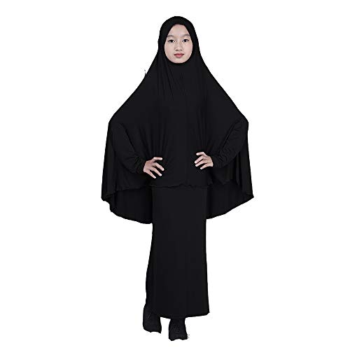 BaronHong Muslim Islamisches Mädchen Abaya Jilbab Kleid in voller Länge + Rock Zweiteiler (Schwarz, XL) von BaronHong