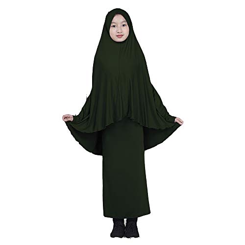 BaronHong Muslim Islamisches Mädchen Abaya Jilbab Kleid in voller Länge + Rock Zweiteiler (dunkelgrün, L) von BaronHong