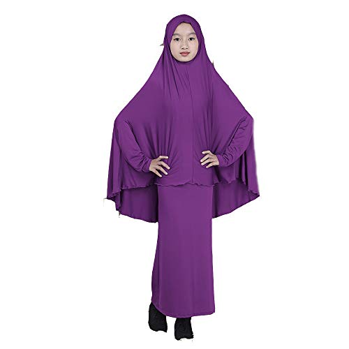 BaronHong Muslim Islamisches Mädchen Abaya Jilbab Kleid in voller Länge + Rock Zweiteiler (dunkellila, 2XL) von BaronHong