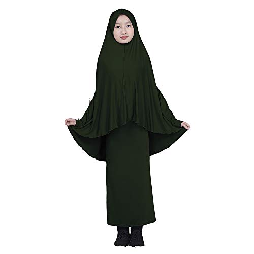 BaronHong Muslim Islamisches Mädchen Abaya Jilbab Kleid in voller Länge + Rock Zweiteilig (dunkelgrün, XL) von BaronHong