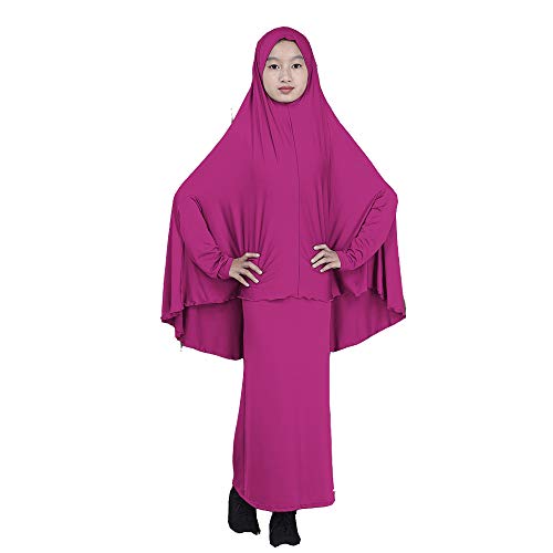 BaronHong Muslim Islamisches Mädchen Abaya Jilbab Kleid in voller Länge + Rock Zweiteilig (violett, M) von BaronHong